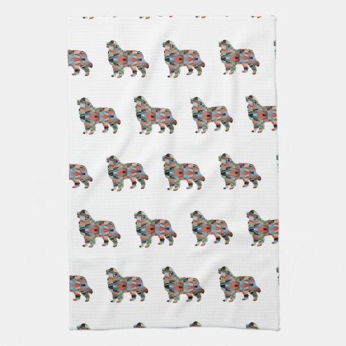 Great Pyrenees Dog Breed Geo Silhouette Plaid Kitchen Towel