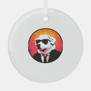 Great Pyrenees Dog Businessman   Glass Ornament