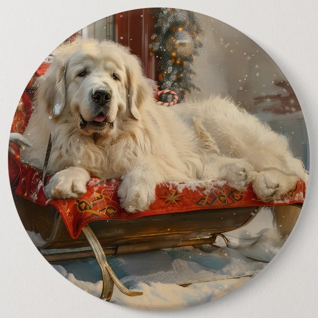 Great Pyrenees Dog Christmas Festive Button (Front)