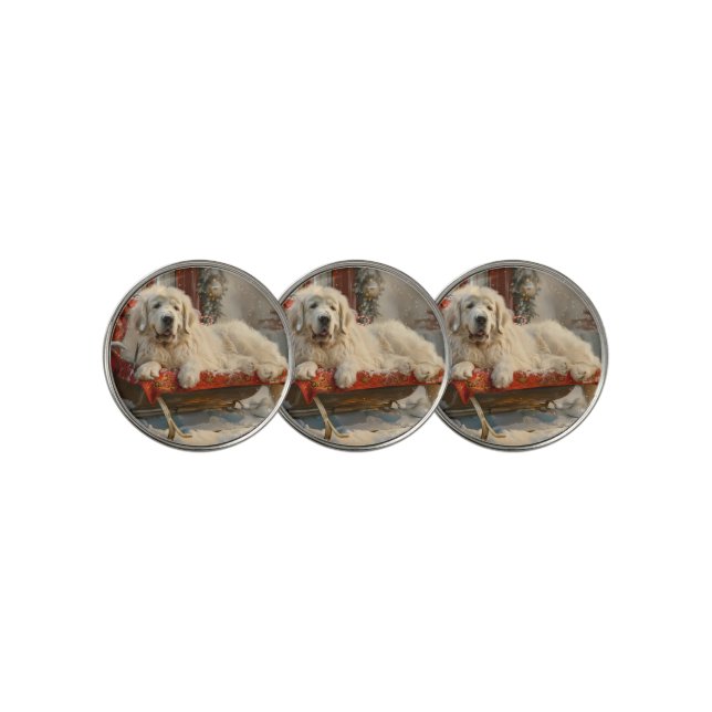 Great Pyrenees Dog Christmas Festive Golf Ball Marker (3 Up)