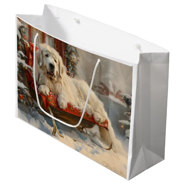Great Pyrenees Dog Christmas Festive Large Gift Bag (Front Angled)