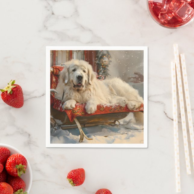 Great Pyrenees Dog Christmas Festive Napkins (Insitu)