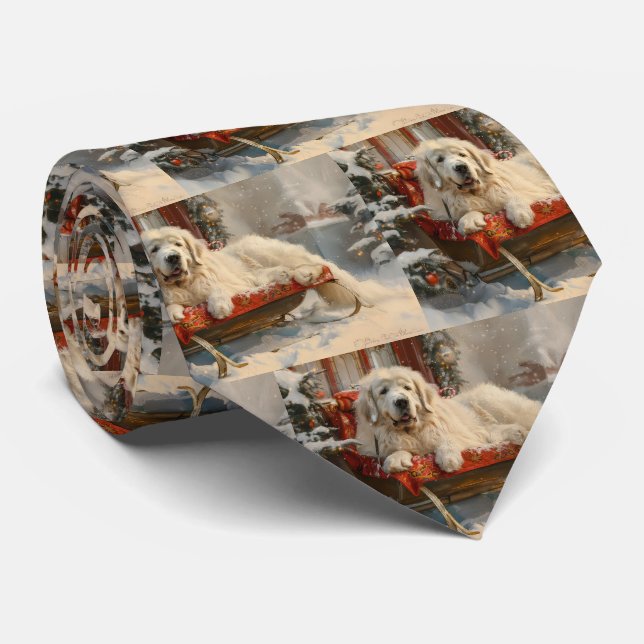 Great Pyrenees Dog Christmas Festive Neck Tie (Rolled)