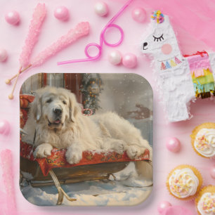 Great Pyrenees Dog Christmas Festive Paper Plates