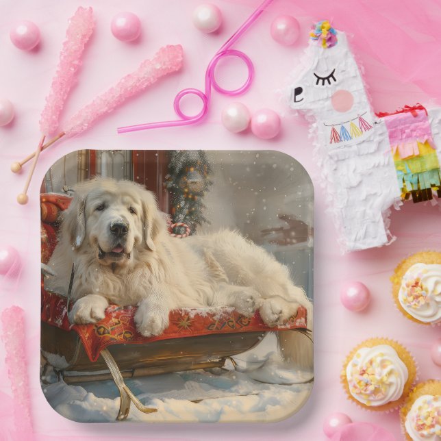 Great Pyrenees Dog Christmas Festive Paper Plates (Party)
