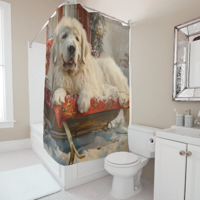 Great Pyrenees Dog Christmas Festive Shower Curtain (In Situ)
