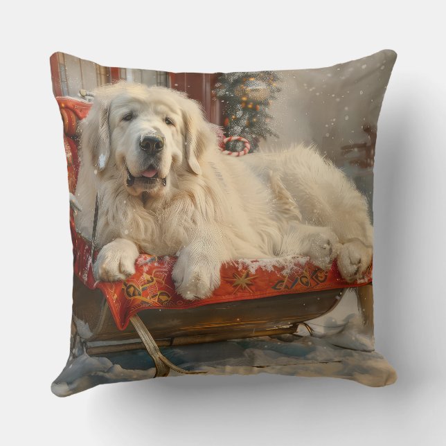 Great Pyrenees Dog Christmas Festive Throw Pillow (Back)