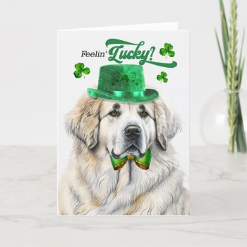 Great Pyrenees Dog Feelin' Lucky St Patrick's Day Holiday Card by PAWSitivelyPETs at Zazzle