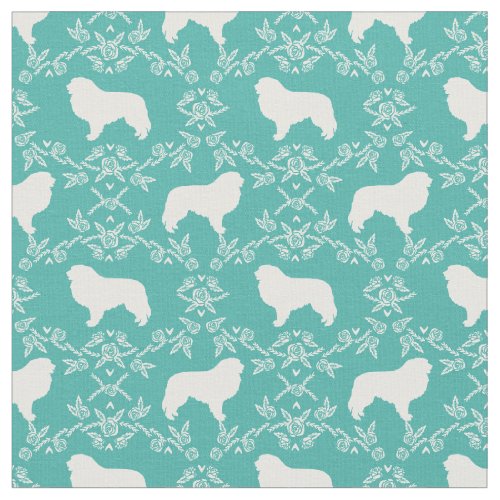 Great Pyrenees dog floral silhouette turquoise Fabric