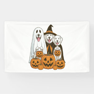 Great Pyrenees Dog Ghost Witch Halloween Matching  Banner