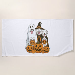 Great Pyrenees Dog Ghost Witch Halloween Matching Beach Towel