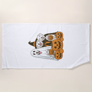 Great Pyrenees Dog Ghost Witch Halloween Matching Beach Towel