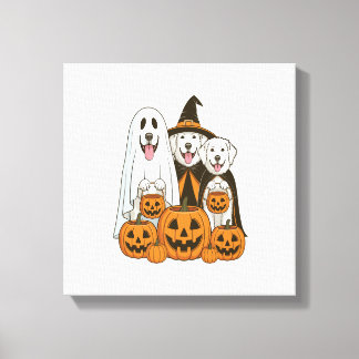 Great Pyrenees Dog Ghost Witch Halloween Matching Canvas Print