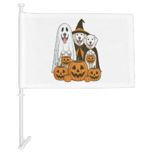 Great Pyrenees Dog Ghost Witch Halloween Matching Car Flag