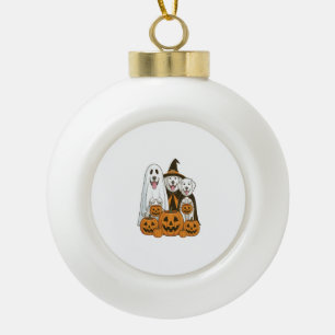 Great Pyrenees Dog Ghost Witch Halloween Matching Ceramic Ball Christmas Ornament