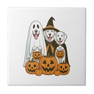 Great Pyrenees Dog Ghost Witch Halloween Matching Ceramic Tile