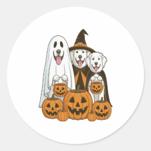 Great Pyrenees Dog Ghost Witch Halloween Matching Classic Round Sticker