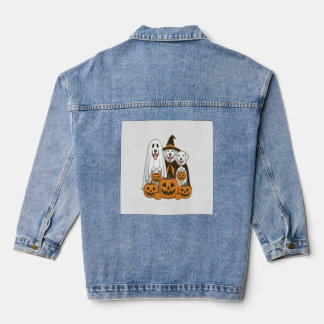 Great Pyrenees Dog Ghost Witch Halloween Matching Denim Jacket
