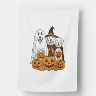 Great Pyrenees Dog Ghost Witch Halloween Matching House Flag