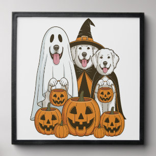 Great Pyrenees Dog Ghost Witch Halloween Matching Peel And Stick Photo Tile