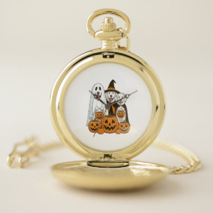 Great Pyrenees Dog Ghost Witch Halloween Matching Pocket Watch
