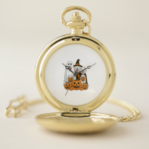 Great Pyrenees Dog Ghost Witch Halloween Matching Pocket Watch