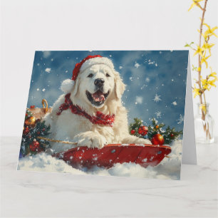 Great Pyrenees Dog in Sledge Let it Snow Christmas Card