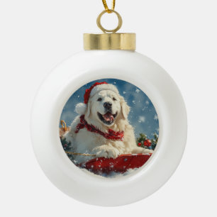 Great Pyrenees Dog in Sledge Let it Snow Christmas Ceramic Ball Christmas Ornament