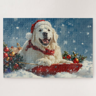 Great Pyrenees Dog in Sledge Let it Snow Christmas Jigsaw Puzzle