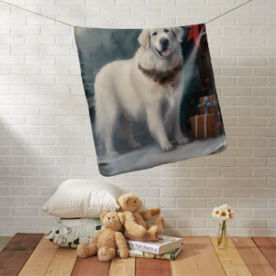 Great Pyrenees Dog in Snow Christmas Baby Blanket