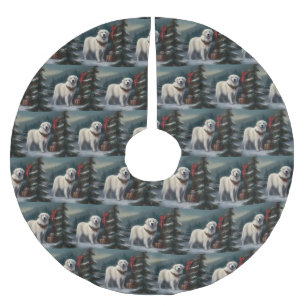 Great Pyrenees Dog in Snow Christmas Brushed Polyester Tree Skirt