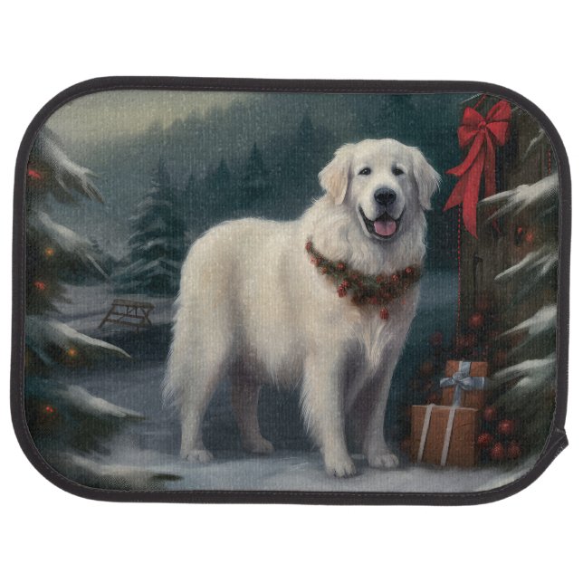 Great Pyrenees Dog in Snow Christmas Car Floor Mat (Rear)