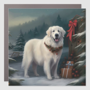 Great Pyrenees Dog in Snow Christmas Car Magnet