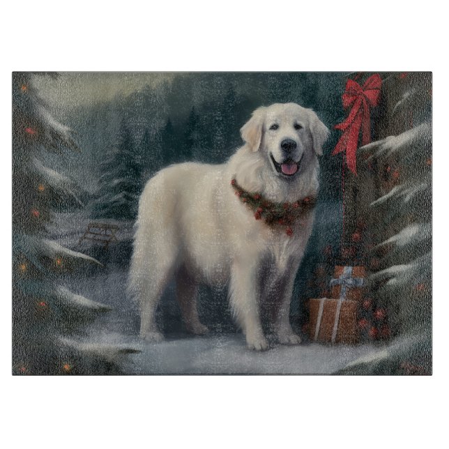 Great Pyrenees Dog in Snow Christmas Cutting Board (Front)