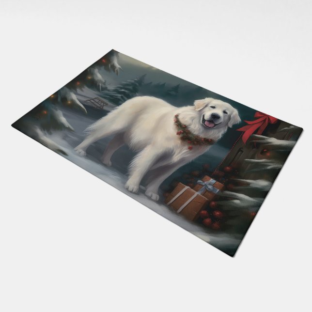 Great Pyrenees Dog in Snow Christmas Doormat (Angled)