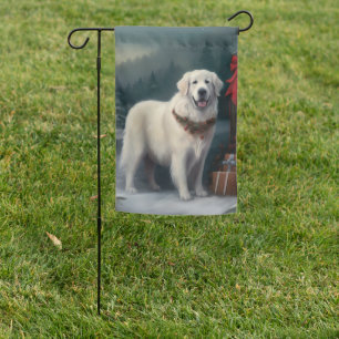 Great Pyrenees Dog in Snow Christmas Garden Flag