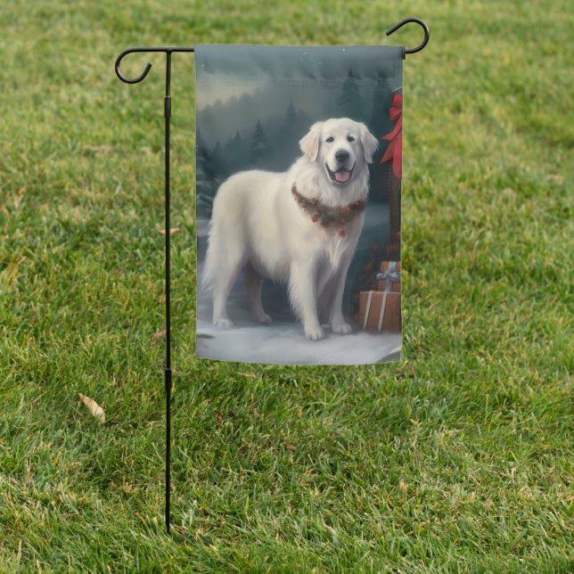 Great Pyrenees Dog in Snow Christmas Garden Flag (In SItu)