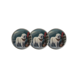 Great Pyrenees Dog in Snow Christmas Golf Ball Marker