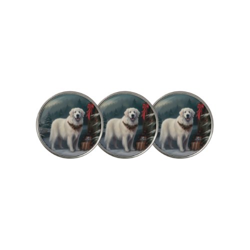 Great Pyrenees Dog in Snow Christmas Golf Ball Marker