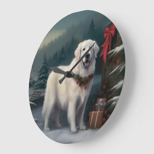 Great Pyrenees Dog in Snow Christmas Large Clock