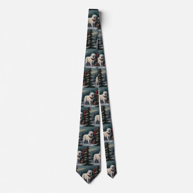 Great Pyrenees Dog in Snow Christmas Neck Tie (Front)