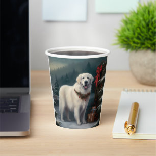 Great Pyrenees Dog in Snow Christmas Paper Cups