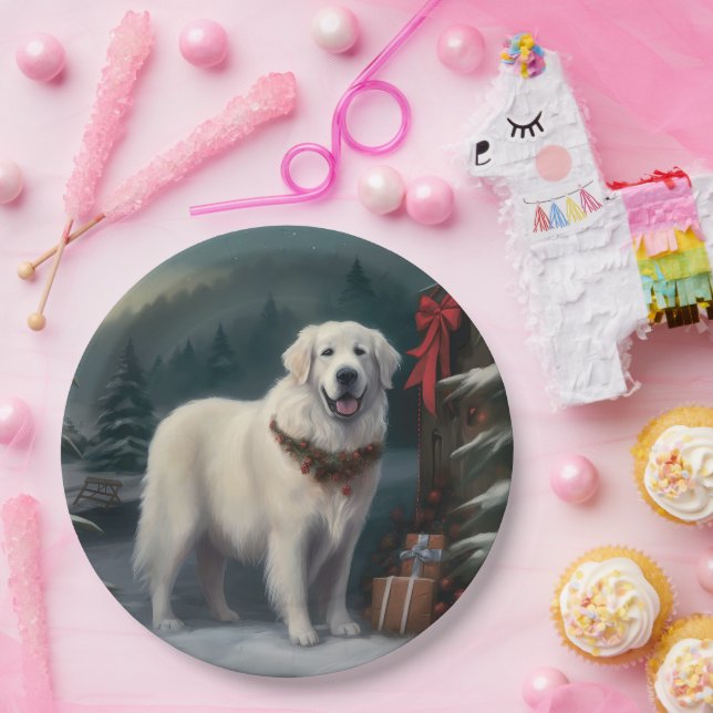 Great Pyrenees Dog in Snow Christmas Paper Plates (Party)