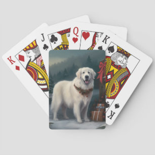 Great Pyrenees Dog in Snow Christmas Poker Cards