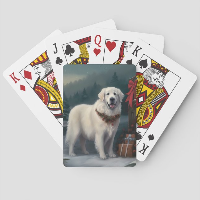Great Pyrenees Dog in Snow Christmas Poker Cards (Back)