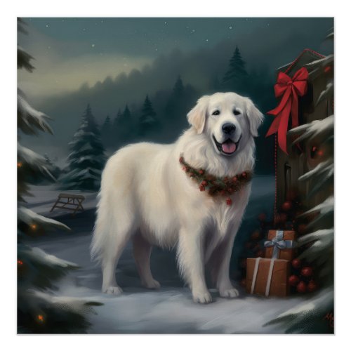 Great Pyrenees Dog in Snow Christmas Poster