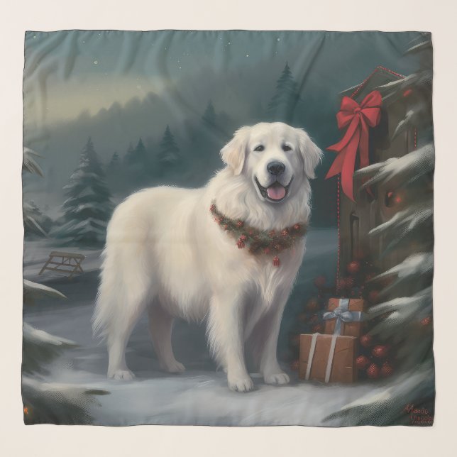 Great Pyrenees Dog in Snow Christmas Scarf (Front)