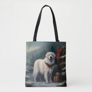 Great Pyrenees Dog in Snow Christmas Tote Bag