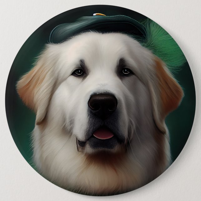 Great Pyrenees Dog in St. Patrick's Day Dress Button (Front)