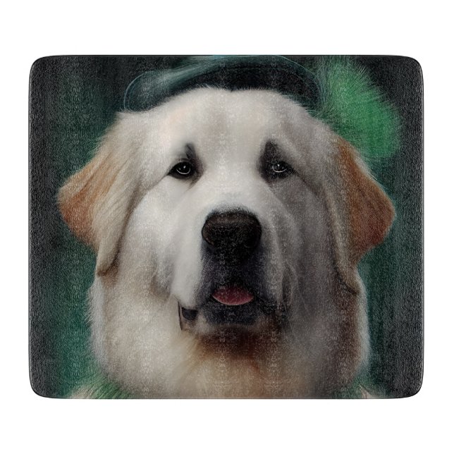 Great Pyrenees Dog in St. Patrick's Day Dress Cutting Board (Front)